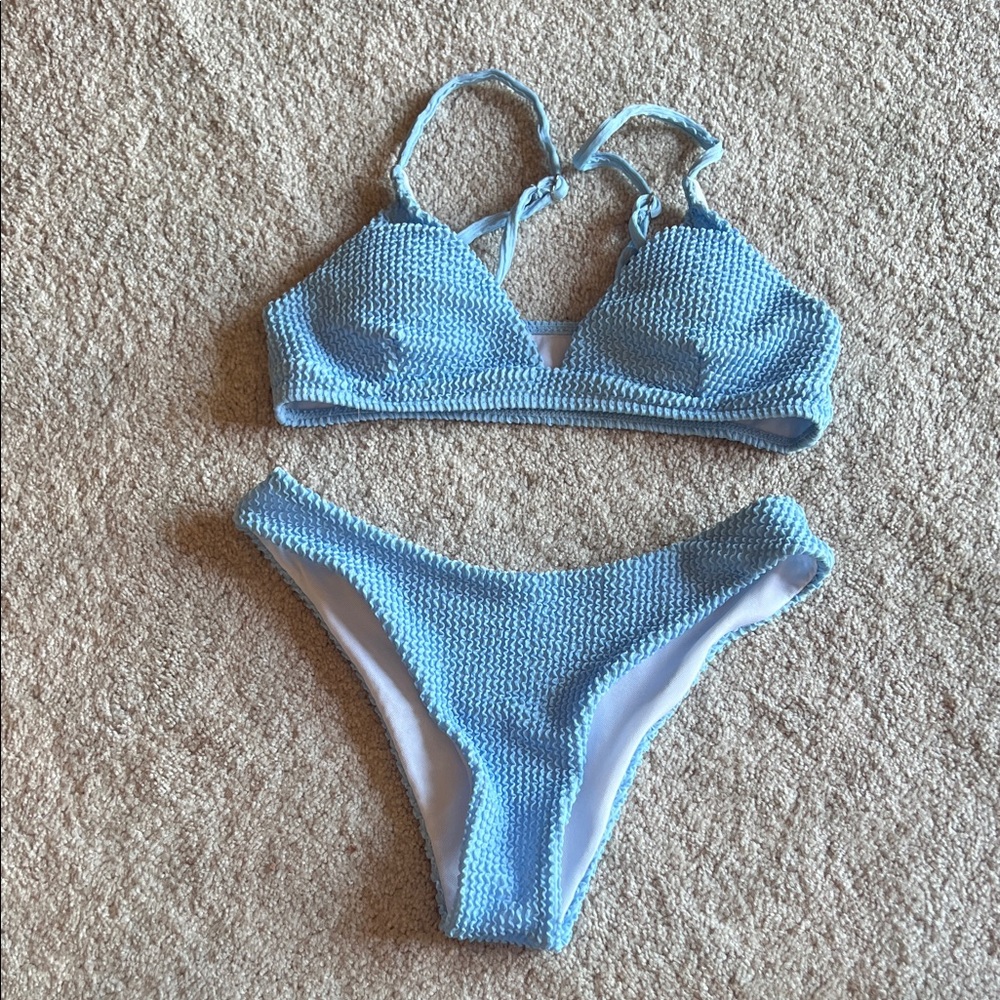 Blue Textured Bikini Set